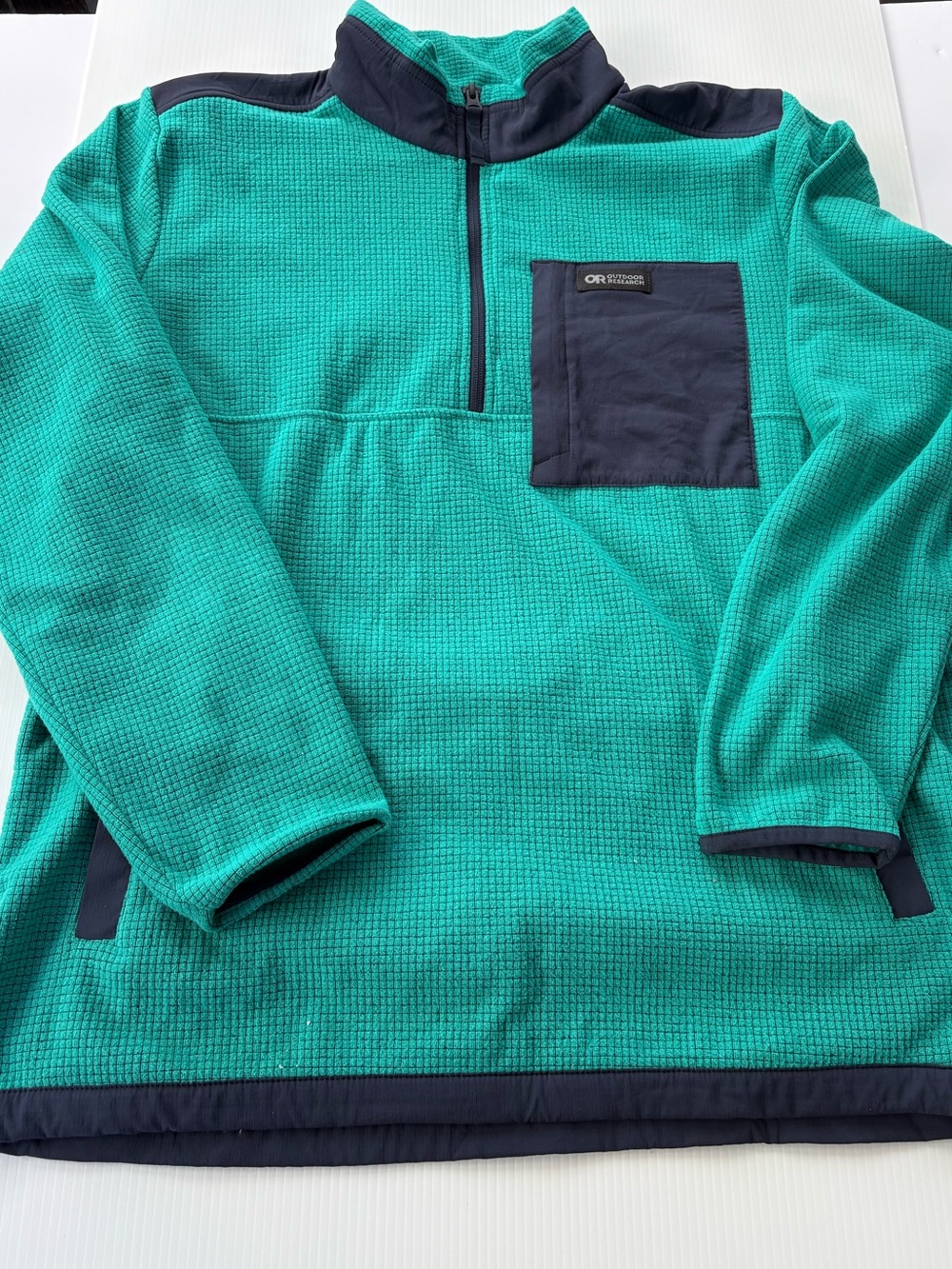 Outdoor Research Teal Half-Zip Waffle Fleece with Navy Trim